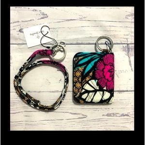 Vera Bradley double camper ID wallet lanyard SET